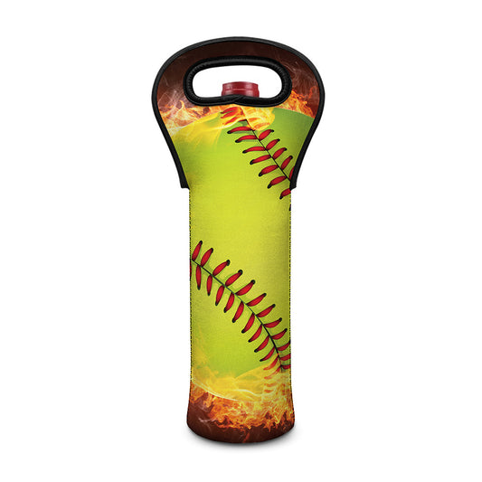 Fireball Softball Print Single Neoprene Wine Tote