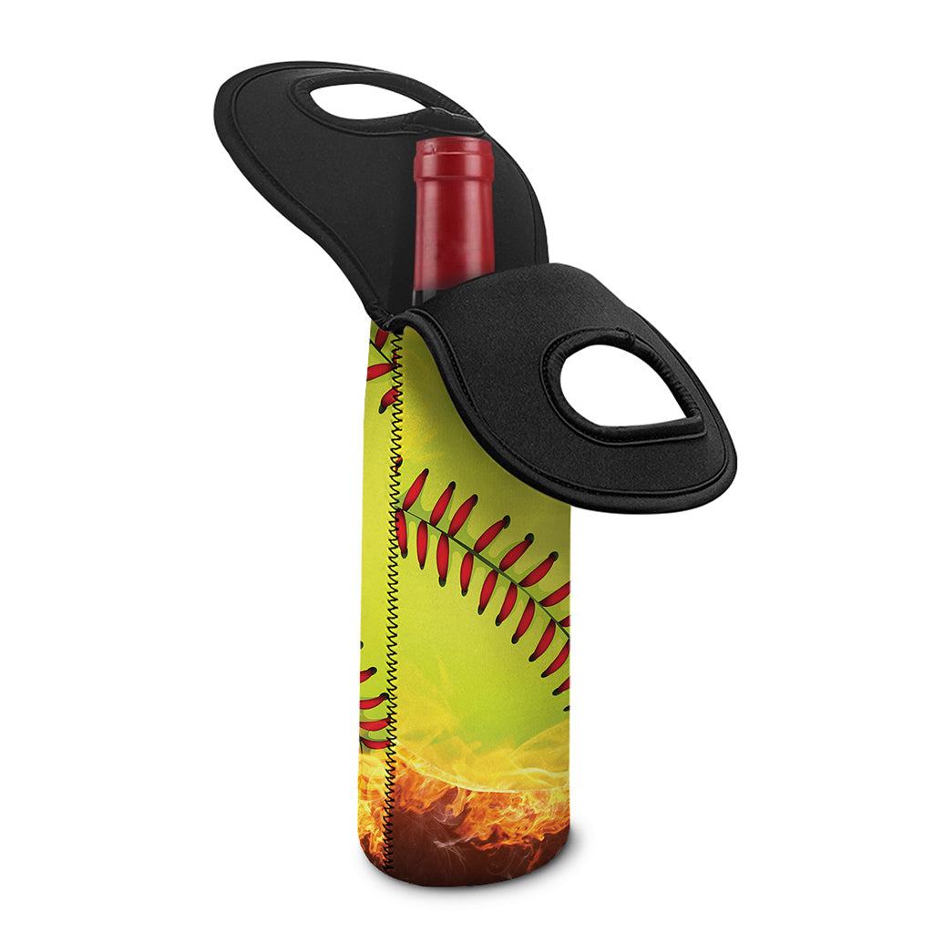 Fireball Softball Print Single Neoprene Wine Tote