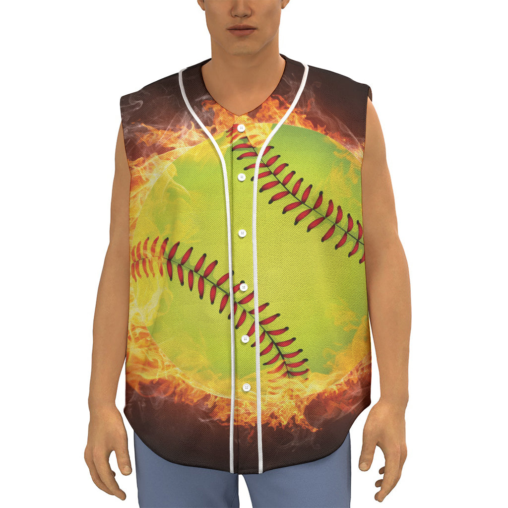 Fireball Softball Print Sleeveless Baseball Jersey