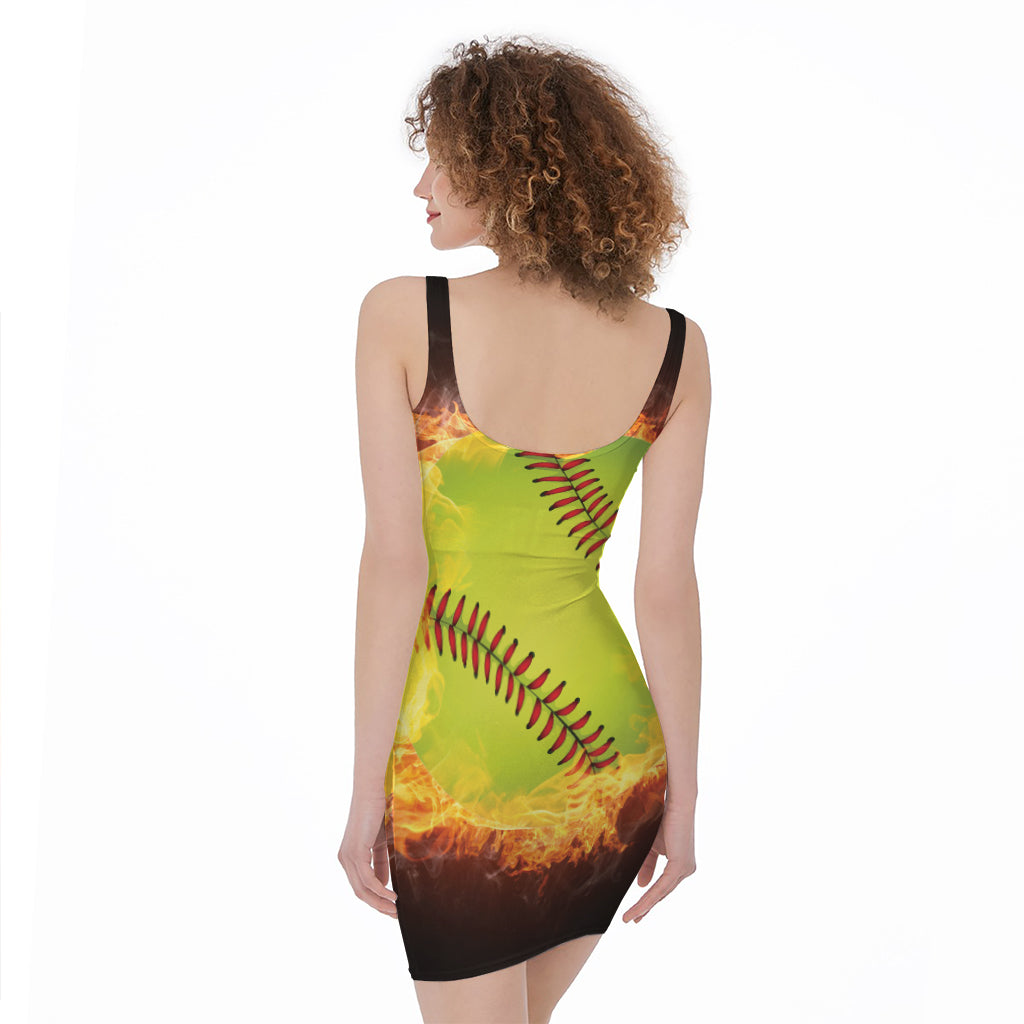 Fireball Softball Print Sleeveless Bodycon Dress