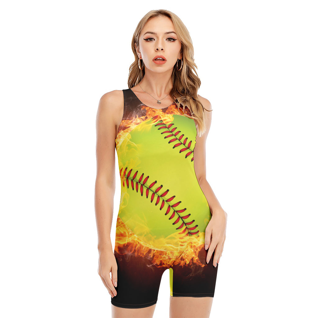 Fireball Softball Print Sleeveless One Piece Swimsuit