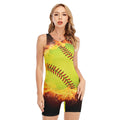 Fireball Softball Print Sleeveless One Piece Swimsuit
