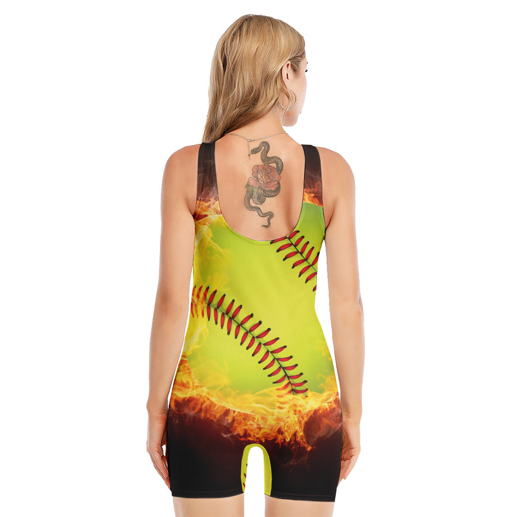 Fireball Softball Print Sleeveless One Piece Swimsuit