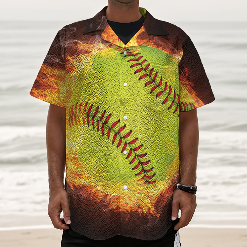 Fireball Softball Print Textured Short Sleeve Shirt