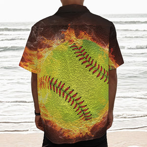 Fireball Softball Print Textured Short Sleeve Shirt