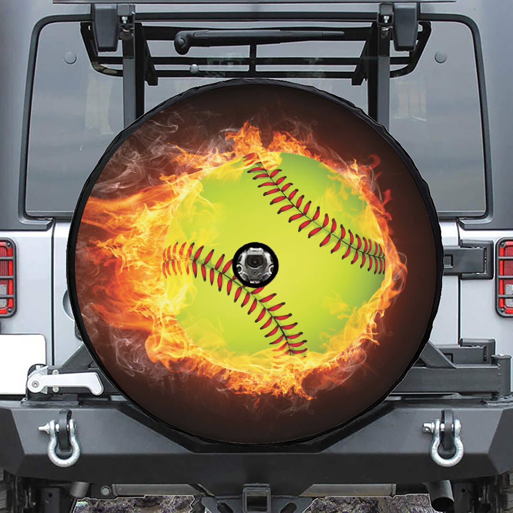 Fireball Softball Print Tire Cover With Camera Hole