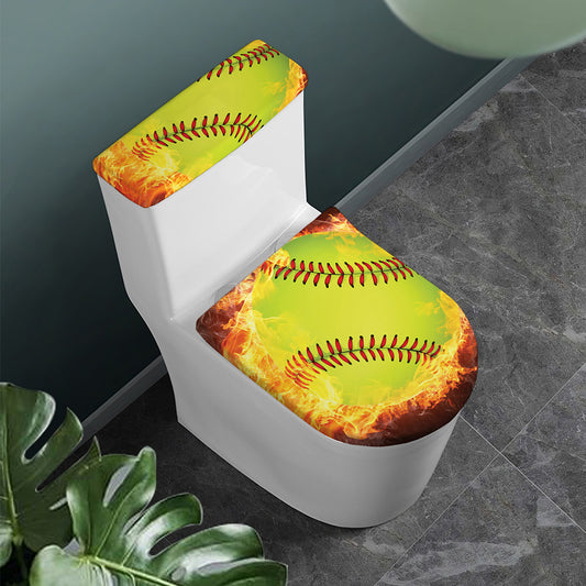 Fireball Softball Print Toilet Lid And Tank Cover Set