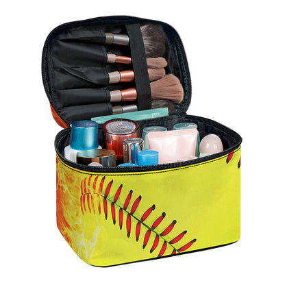 Fireball Softball Print Travel Makeup Bag