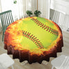 Fireball Softball Print Waterproof Round Tablecloth