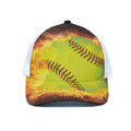 Fireball Softball Print White Mesh Trucker Hat