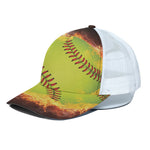 Fireball Softball Print White Mesh Trucker Cap