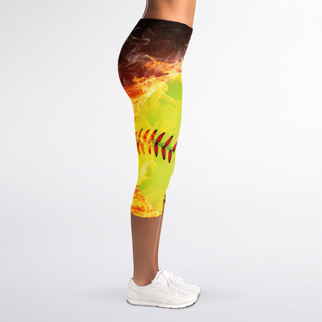 Fireball Softball Print Women's Capri Leggings