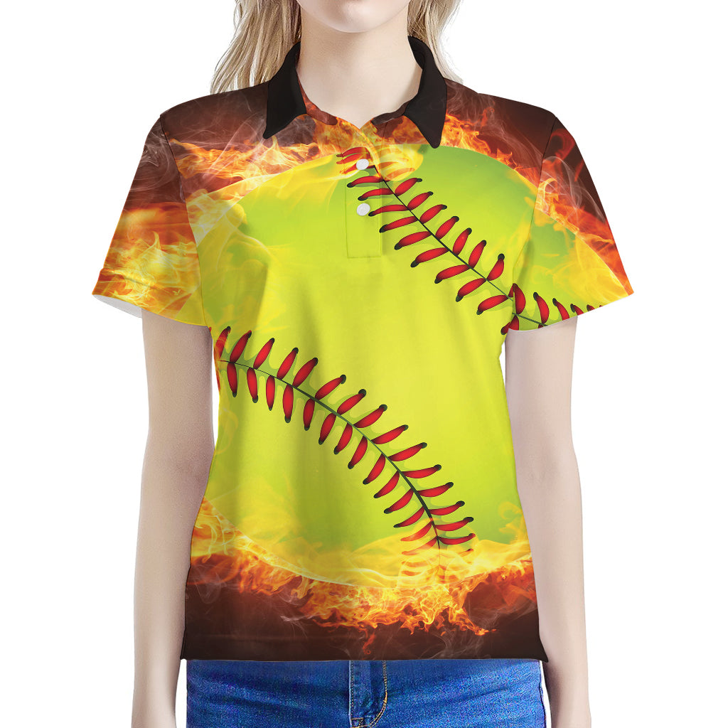 Fireball Softball Print Women's Polo Shirt