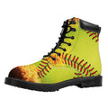 Fireball Softball Print Padded Collar Lace Up Boots