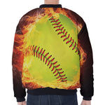 Fireball Softball Print Zip Sleeve Bomber Jacket