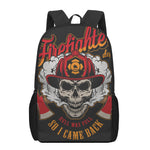 Firefighter Department Skull Print 17 Inch Backpack