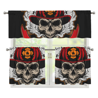 Firefighter Department Skull Print 3 Piece Kitchen Curtains