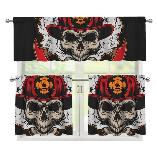 Firefighter Department Skull Print 3 Piece Kitchen Curtains