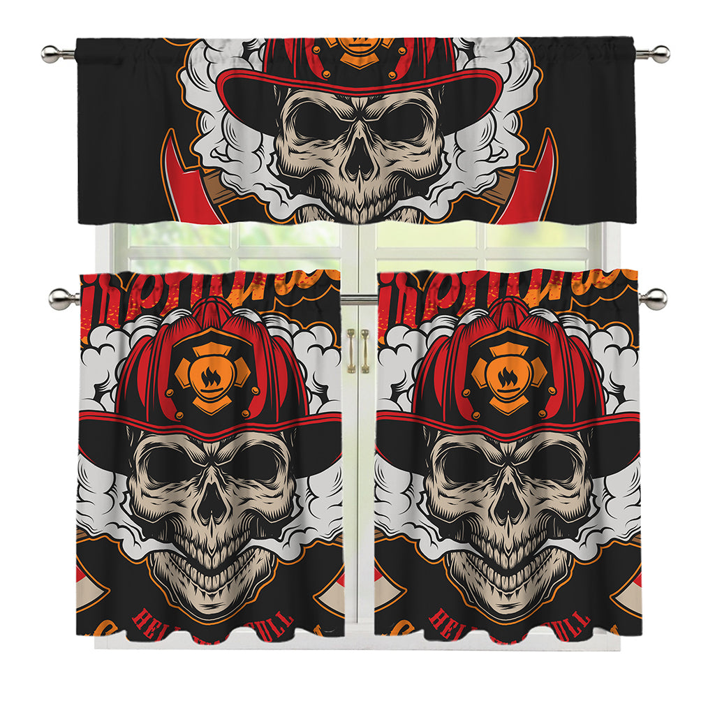 Firefighter Department Skull Print 3 Piece Kitchen Curtains