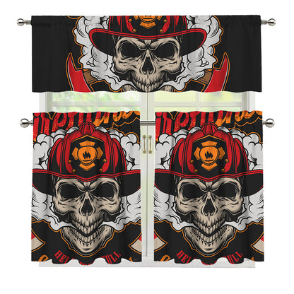 Firefighter Department Skull Print 3 Piece Kitchen Curtains