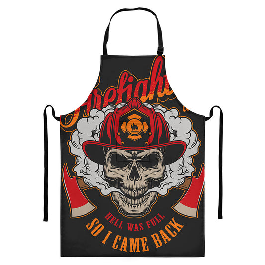 Firefighter Department Skull Print Bib Apron With Pocket