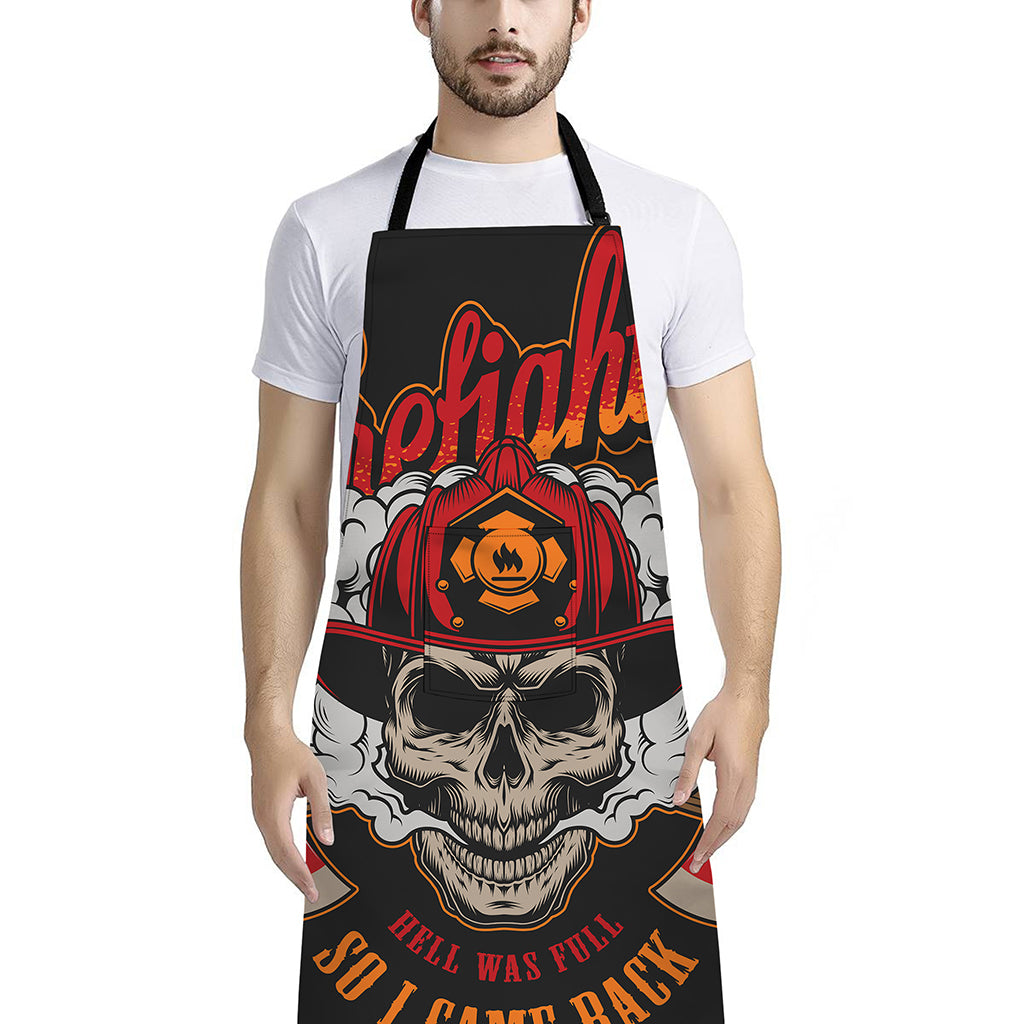 Firefighter Department Skull Print Bib Apron With Pocket