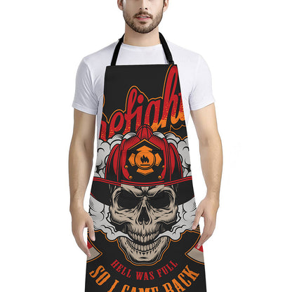 Firefighter Department Skull Print Bib Apron With Pocket