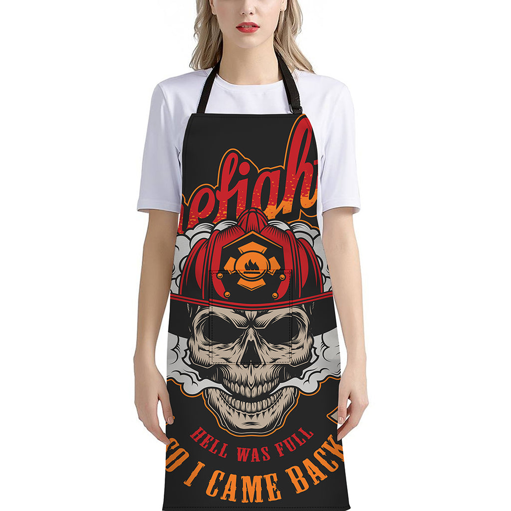 Firefighter Department Skull Print Bib Apron With Pocket