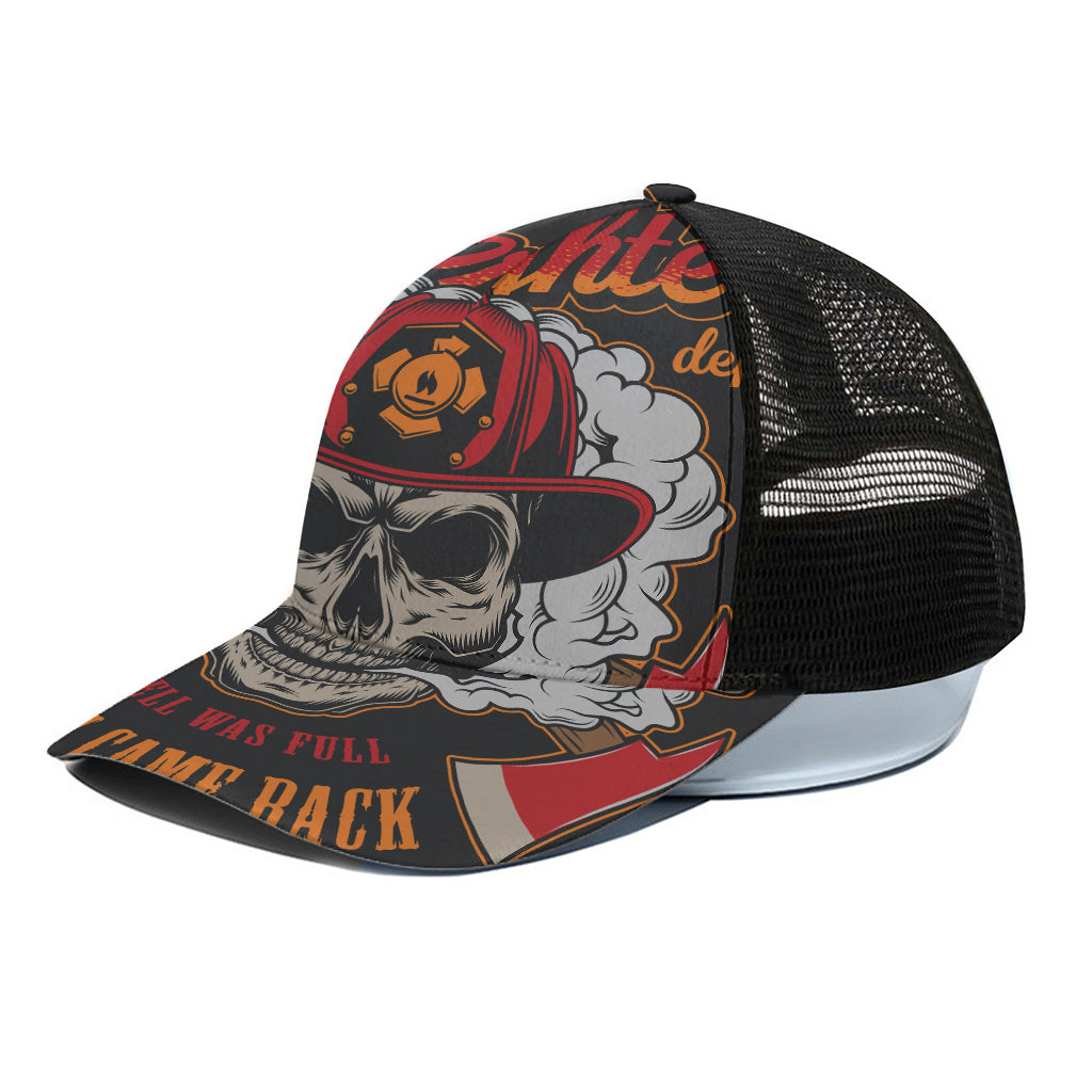Firefighter Department Skull Print Black Mesh Trucker Cap