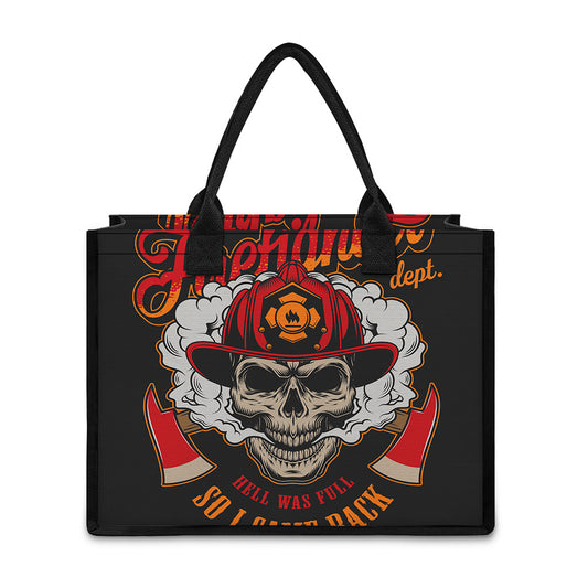 Firefighter Department Skull Print Canvas Tote Bag