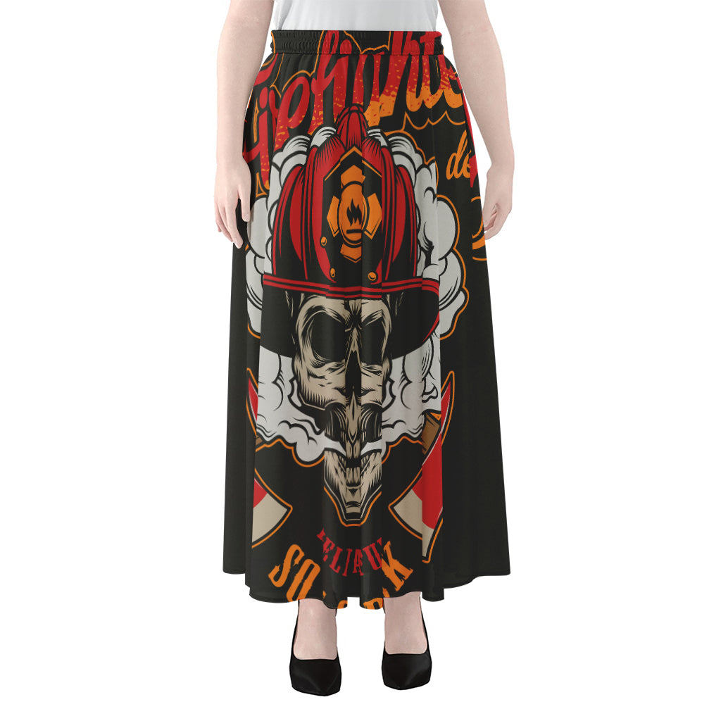 Firefighter Department Skull Print Chiffon Maxi Skirt