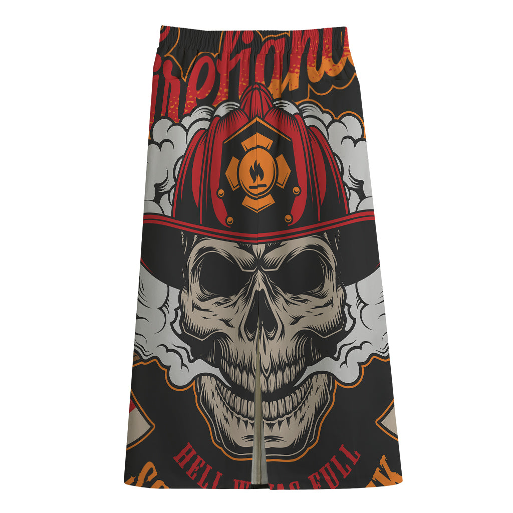 Firefighter Department Skull Print Cotton Front Slit Maxi Skirt