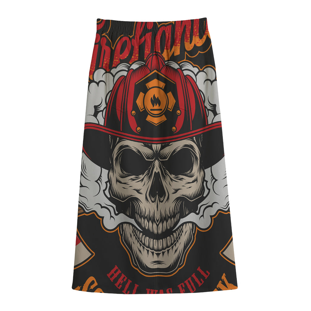 Firefighter Department Skull Print Cotton Front Slit Maxi Skirt