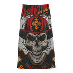 Firefighter Department Skull Print Cotton Front Slit Maxi Skirt