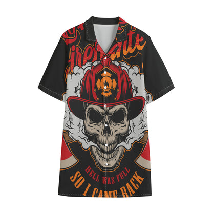 Firefighter Department Skull Print Cotton Hawaiian Shirt