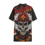 Firefighter Department Skull Print Cotton Hawaiian Shirt