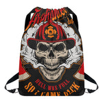 Firefighter Department Skull Print Drawstring Backpack