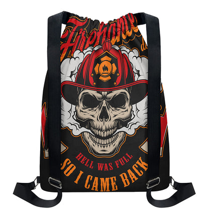 Firefighter Department Skull Print Drawstring Backpack