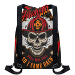 Firefighter Department Skull Print Drawstring Backpack