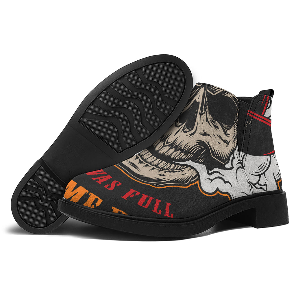 Firefighter Department Skull Print Flat Ankle Boots