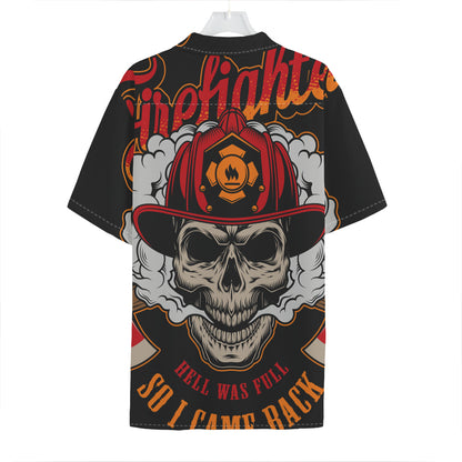 Firefighter Department Skull Print Hawaiian Shirt