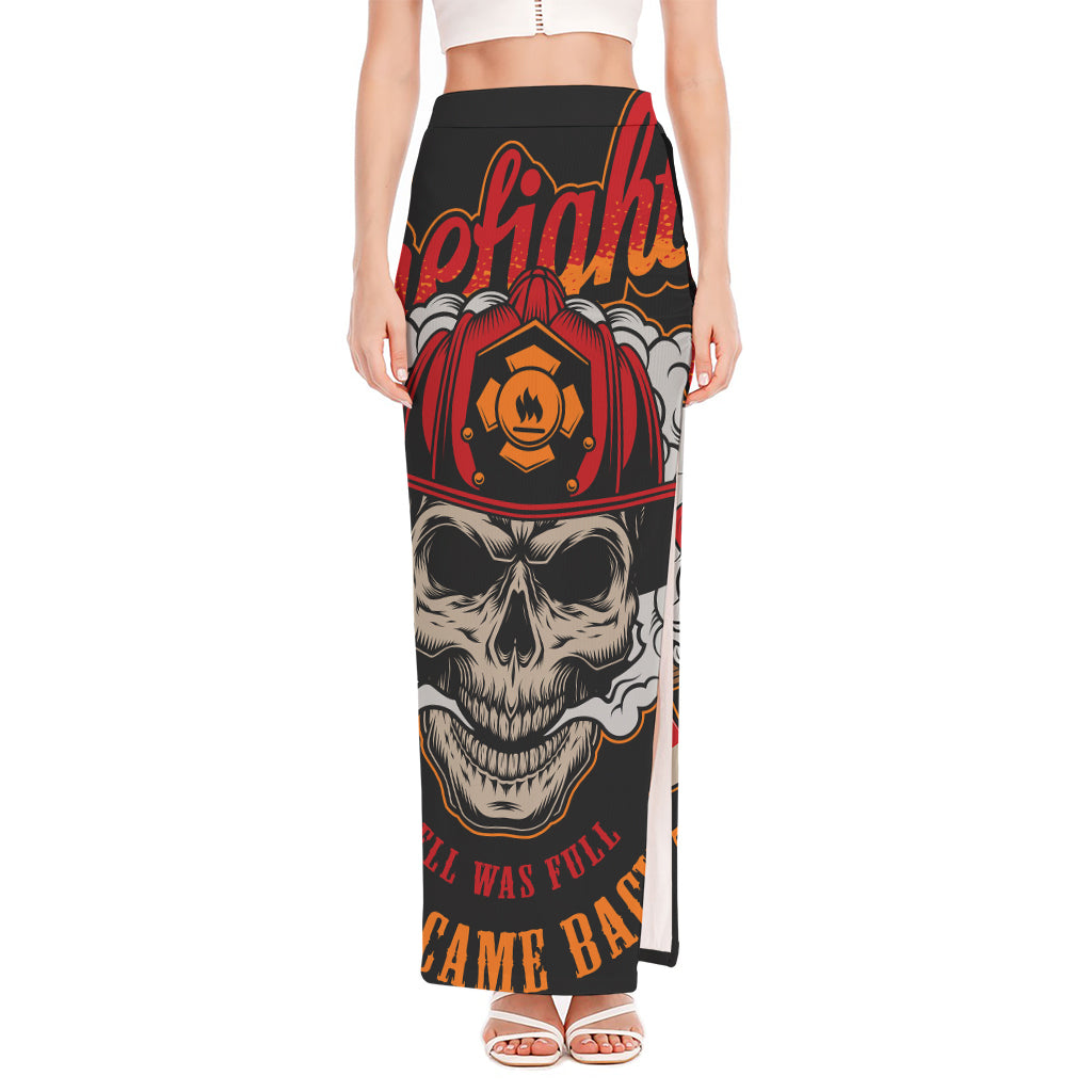 Firefighter Department Skull Print High Slit Maxi Skirt