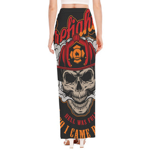 Firefighter Department Skull Print High Slit Maxi Skirt