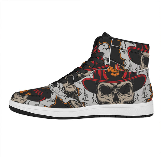 Firefighter Department Skull Print High Top Leather Sneakers
