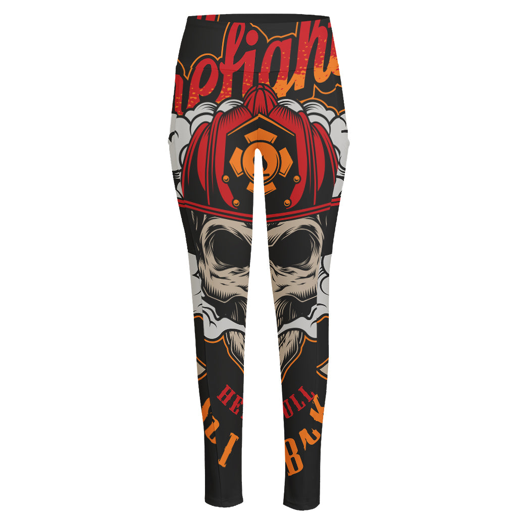 Firefighter Department Skull Print High-Waisted Pocket Leggings