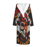 Firefighter Department Skull Print Hooded Bathrobe