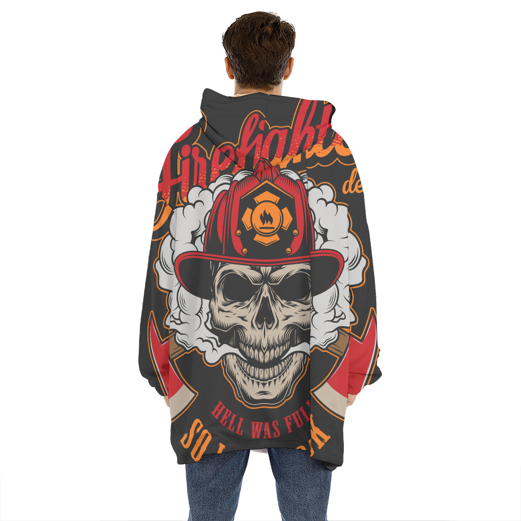 Firefighter Department Skull Print Hoodie Blanket