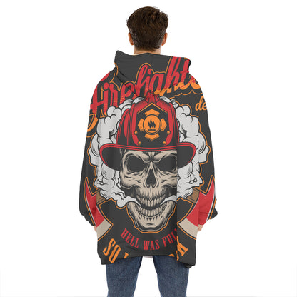 Firefighter Department Skull Print Hoodie Blanket