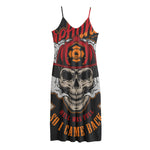 Firefighter Department Skull Print Jersey Midi Cami Dress