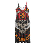 Firefighter Department Skull Print Jersey Midi Cami Dress